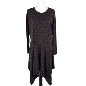 Michael Kors Dress size Large Purple Black Paisley Slinky Stretch High Low Boho - Picture 1 of 13