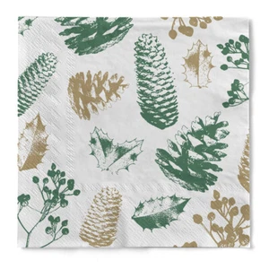 Serviette "Xmas Stamps" in Gold/Grün Tissue 33 x 33 cm, 20 Stück - Bild 1 von 5