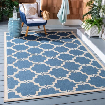 SAFAVIEH Indoor Outdoor CY6009-243 Courtyard Blue / Beige Rug - Image 1 of 4