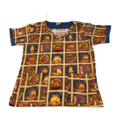 复古 Cottonality 猫小猫磨砂护士兽医上衣 LAUREL BURCH 设计磨砂 L 码 — 第 1/4 张图片