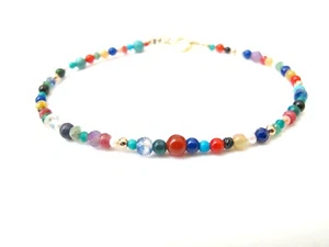 14k yellow gold beads multi color gemstone bracelet opal turquoise coral lapis - Picture 1 of 11