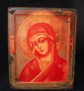 Icona fatta a mano della Madre di Dio "simile al fuoco" opera d'arte religiosa in legno 30*24 - Foto 1 di 8