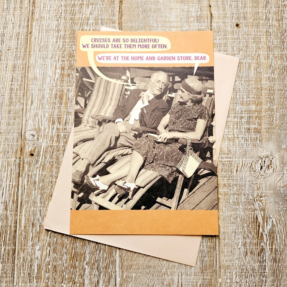 Recycled Paper Greetings Birthday Card Couple On Cruise Joke Humor Orange - Image 1 of 4
