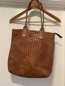 Made In India genuine leather zip top multi weave Tote Crossbody handbag - Picture 1 of 5