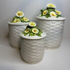 Vtg Geo Z. Lefton 4115 Rustic Daisy Weave Porcelain Ceramic Canister Set - Japan