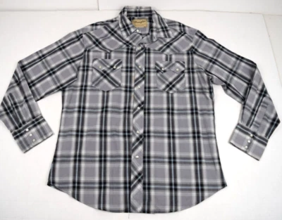 Camisa Wrangler Western Vintage Talla L Años 90 Gris Tonos Hilo Plateado Sombra Cuadros Foto 1 de 4