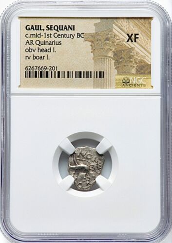 Celtic Gaul Sequani Mid-1st Century Bc Ar Quinarius Obv Head & Rev Boar Ngc Xf