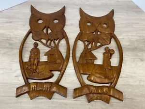 Vintage Polynesian hand Carved Wall Art Tiki Bar Mid Century wooden Owl Bird  - Picture 1 of 12