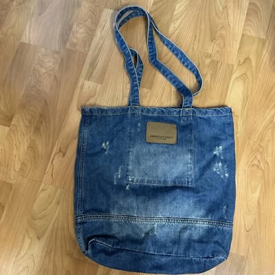 Bolso de Mano American Eagle Bolso Denim Envejecido Jean Cuero Parche Foto 1 de 4