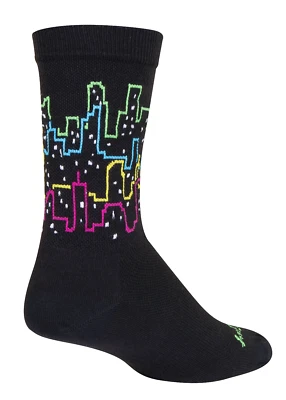 Calcetines - SockGuy - After Hours Neon City S/M 6" Crew Ciclismo/Correr NUEVO Foto 1 de 4