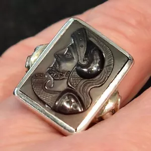 Men's Silver Signet Ring with Leonidas Black Hematite Image - Picture 1 of 5