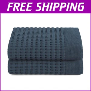 Luxury Quick Dry Waffle Hand Towels Set - Super Absorbent Cotton, Midnight Blue - Picture 1 of 8