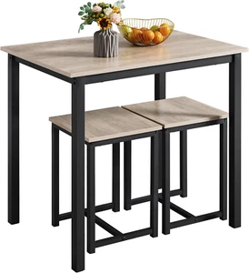 Dining Table Set - 3 Piece Compact Kitchen Table & Chair Sets for 2 Space Saving - Picture 1 of 11