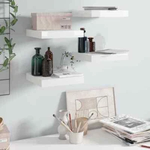 Floating Wall Shelves 4 pcs High Gloss White 9.1"x9.3"x1.5" MDF vidaXL - Picture 1 of 10