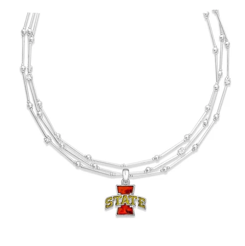 Iowa State Cyclones Stella Silver Red Multi Line Crystal Necklace Jewelry ISU Cover