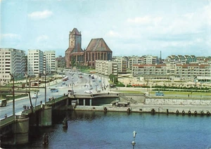 Postcard Poland Szczecin Panorama of city from the Oder side with Gothic church - Bild 1 von 2