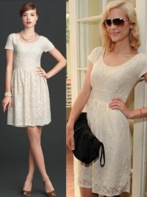 Vestido Banana Republic Mad Men Collection Metálico Crema Calce Acampanado Encaje 12 Foto 1 de 4