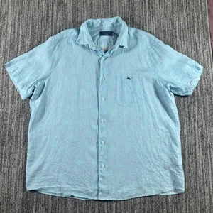 Camicia di lino Vineyard Vines uomo XL con bottoni manica corta blu isola palma - Foto 1 di 9