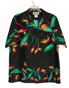 VTG 70s MINT HILO HATTIE M BLACK HAWAIIAN BIRD OF PARADISE FLORAL HAWAIIAN SHIRT - Picture 1 of 6