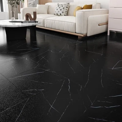  Matte Marble Peel and Stick Floor Tile 12x12 Inch Self 12 x 12 Inch 5 Black - Image 1 of 4