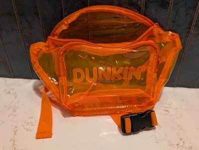 Dunkin Donuts Fanny Pack Neon Orange Vinyl  Festival Bag Adjustable Strap Trendy - Image 1 of 4