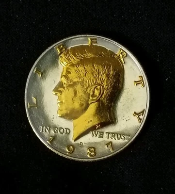 24k Gold & .999 Silver Plated Cameo Kennedy Half Dollar 1987-D - Image 1 of 4