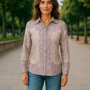 Etro Milano Floral Paisley Shirt Women Sz 40 Italy Artsy Quiet Luxury Designer - Picture 1 of 17