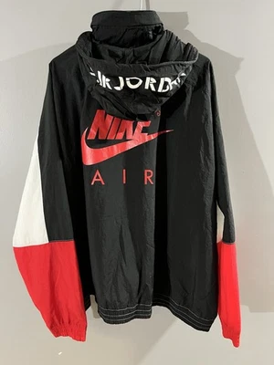 Nike Air Jordan Legacy Flight White Black Red Nylon Jacket Zip Up Hood Mens 2XL - Image 1 of 4