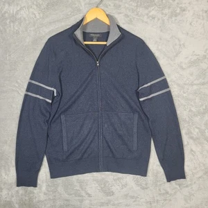 Suéter Banana Republic Para Hombres Medio Azul Gris Cremallera Completa Mezcla Seda Tejido de Lujo - Imagen 1 de 10