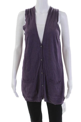 Cárdigan suéter chaleco púrpura lino talla mediana Theory para mujer con botones delanteros cuello en V Foto 1 de 4
