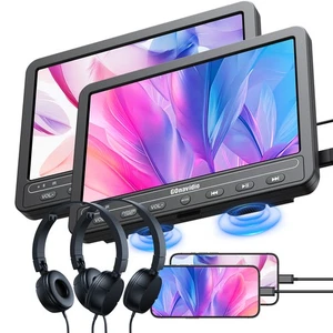 2x10.5" Dual Screen Portable Car DVD Player Rechargeable Battery USB SD Headset - Picture 1 of 13