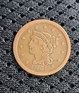 1851  1 Cent US Coin Braided Hair - Picture 1 of 5