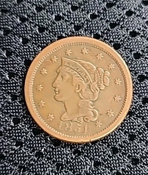 1851  1 Cent US Coin Braided Hair - Image 1 of 4