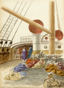 Philip J. Marvin, Auf dem Schiffsdeck, Marokko - Original 1903 Aquarellmalerei - Bild 1 von 3