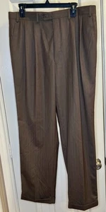 "Ralph" Ralph Lauren Brown Pleated Pinstripe Poly-blend Dress Pants-SZ 36X32 GUC - Picture 1 of 7