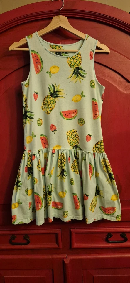 Vestido grande de verano con temática de frutas Lands End Childs. Solero escuela sandía usado en excelente estado Foto 1 de 3