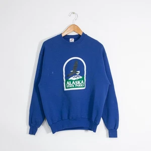 Vintage 90s Alaska State Park Sweatshirt Mens Large Distressed Crewneck Art USA - Bild 1 von 10