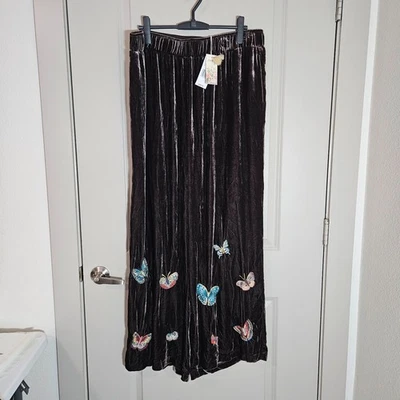 $365 NUEVO Pantalón Johnny Was Terciopelo Pierna Ancha XXL Mariposa Bordado Marrón Foto 1 de 4