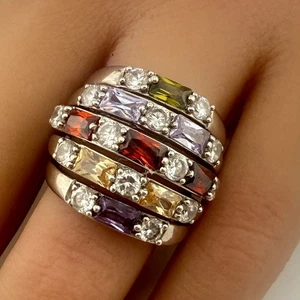 Anillo de cóctel vintage de plata de ley 925 multicolor circonita cúbica talla 7 (11,2 g) - Imagen 1 de 7