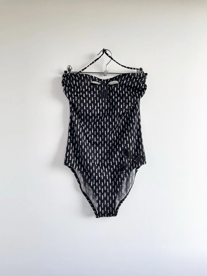 Maiô Fendi XS IT44 preto branco peça única lycra vintage anos 90 recorte pescoço halter - Imagem 1 de 4