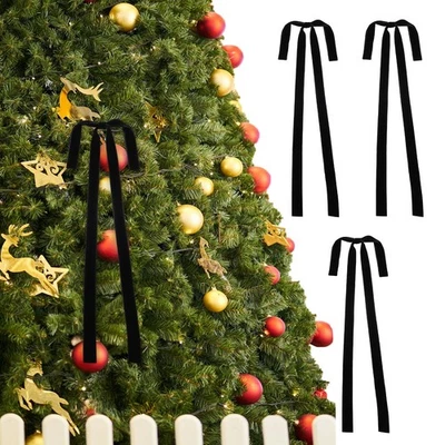 3 Pcs Pre-Tied Bows Satin Ribbon Bows 23.5x15.5" Twist Ties Gift Bows Black - Image 1 of 4