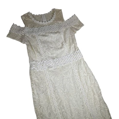 Bisou Bisou Cream Lace Cold Shoulder Sheath Dress Size 10 Occasion Party - Image 1 of 4
