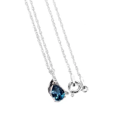 925 Sterling Silver Pear London Topaz 7x5mm Simulated Cz Necklace - Image 1 of 4