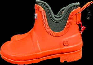 Hunter Orange and Forest Green Lined Rain Boots  Kids sz 1 - Picture 1 of 3