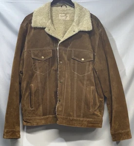 Scully Leather Mens Boar Suede Sherpa Fleece Jean Jacket Cafe Brown Size 2XL - Picture 1 of 7