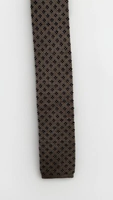 Eaton 100% Wool Knit Tie Beige and Black Narrow Skinny NEW - Image 1 of 4