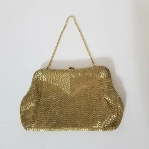 Vintage Gold Tone Sequence Clasp Evening Bag Chain Small Made In Japan Shiny  - Picture 1 of 12