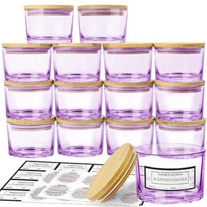 15  Pack 4 oz Glass Candle Jars with Bamboo Lids for Candle Making Soy Wax - Picture 1 of 7