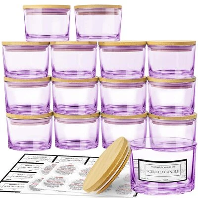 15  Pack 4 oz Glass Candle Jars with Bamboo Lids for Candle Making Soy Wax - Image 1 of 4