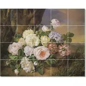 Franz Xaver Petter Flower Tile Mural PT22909. 48 x 48 (16) 12x12 tiles - Picture 1 of 1
